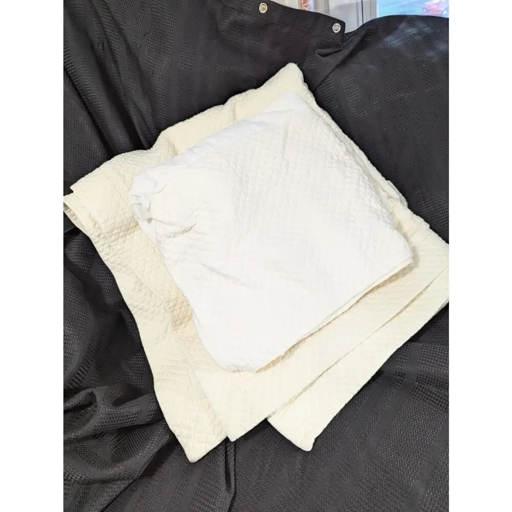 WEST POINT STEVENS! SET! SUPERB CREAM MINI WAFFLED DUVET COVER & BEDSKIRT! FL/QN
